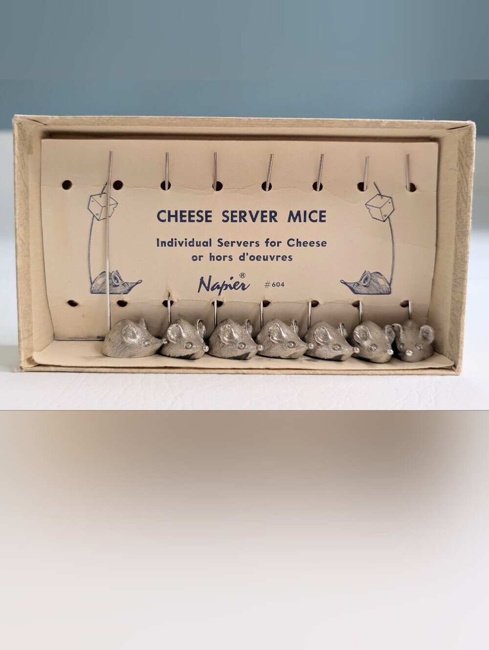 Vintage Napier #604 Cheese Mice Picks Set 7 In Box 1 Missing